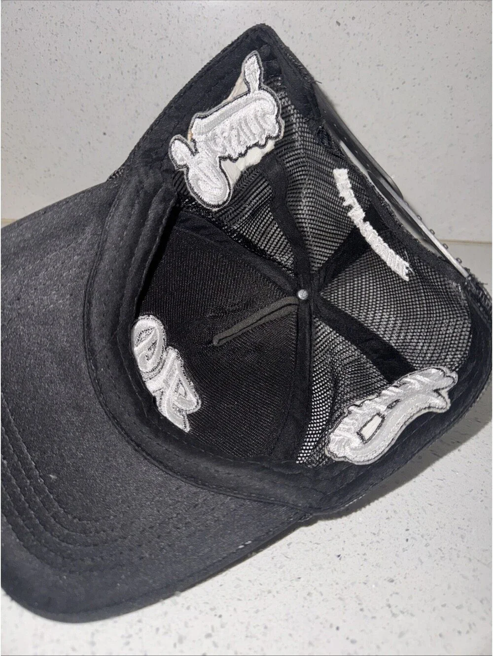 HellaPlayz Co Black Trucker Hat Snapback Mesh Cap Script Logo Fresno Streetwear